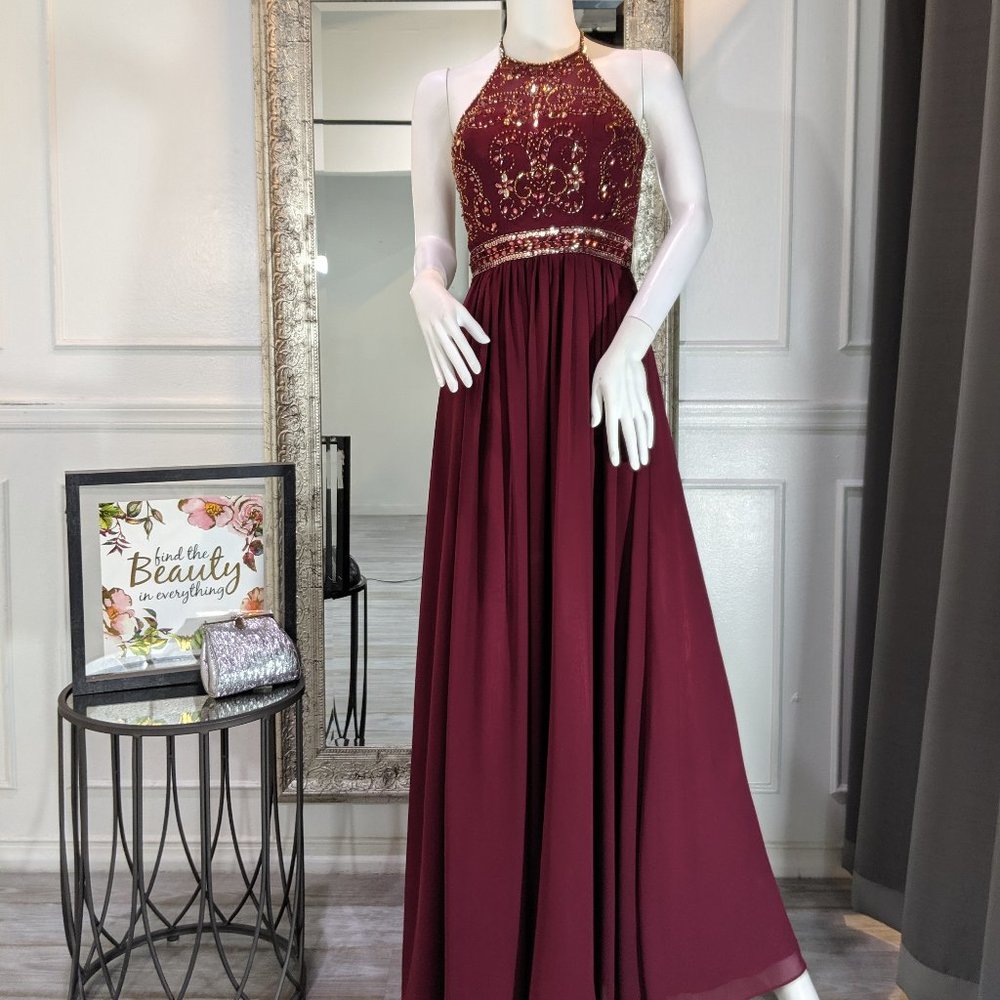 Burgundy Maroon Formal Evening Dress Gown